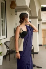 Khadi pure cotton navy-blue saree - Image 2