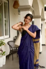 Khadi pure cotton navy-blue saree - Image 8