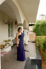 Khadi pure cotton navy-blue saree - Image 7