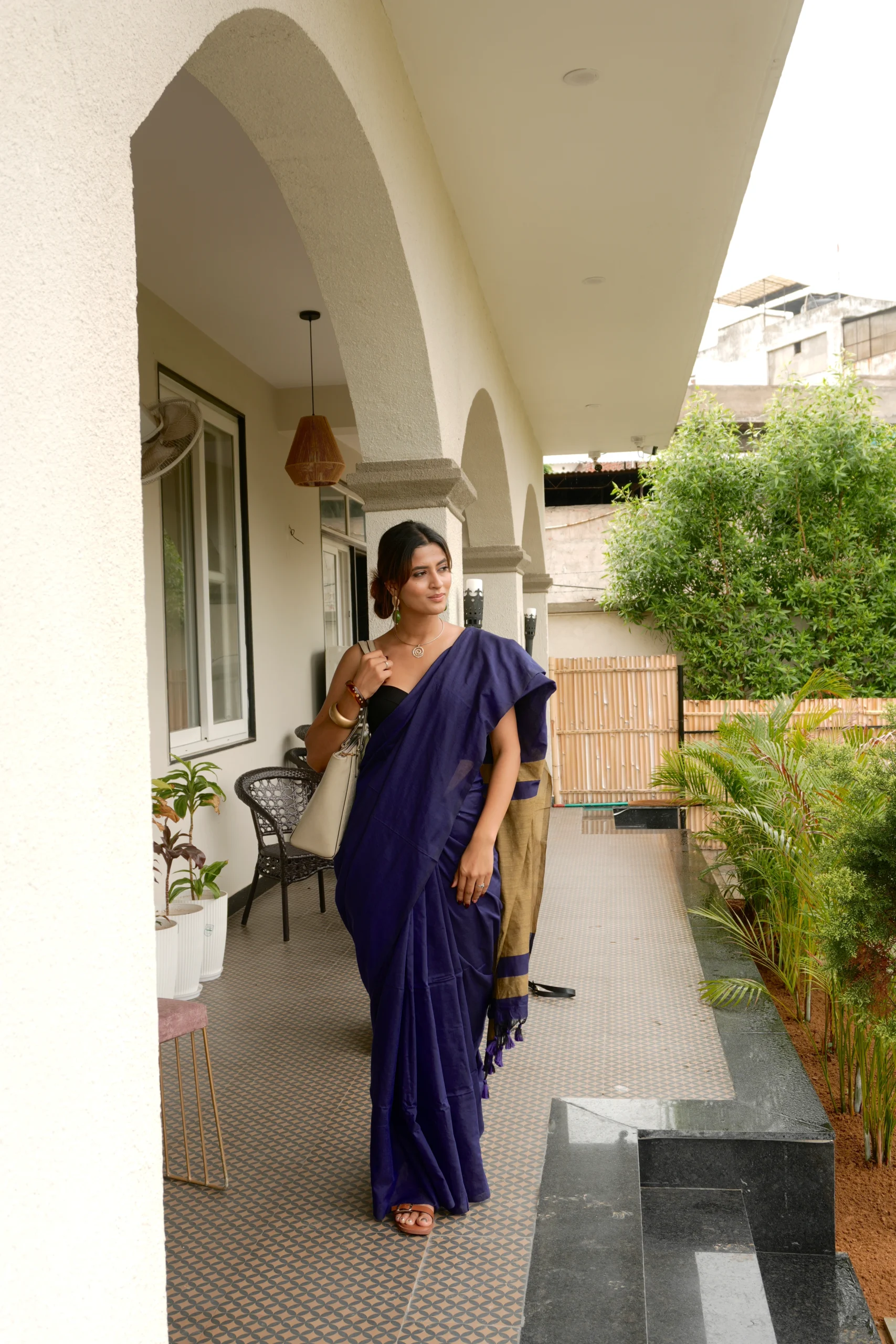 DSC02373 Khadi pure cotton navy-blue saree - Image 1