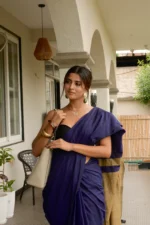 Khadi pure cotton navy-blue saree - Image 5