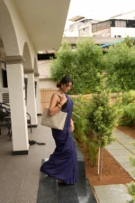 Khadi pure cotton navy-blue saree - Image 4