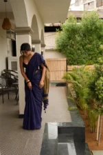 Khadi pure cotton navy-blue saree - Image 3