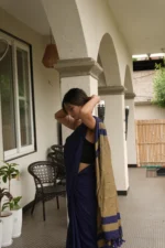 Khadi pure cotton navy-blue saree - Image 10