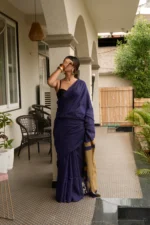 Khadi pure cotton navy-blue saree - Image 9