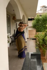 Khadi pure cotton navy-blue saree - Image 11