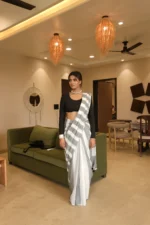 Stripped boss lady pure khadi cotton saree - Image 2