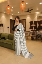 Stripped boss lady pure khadi cotton saree - Image 8