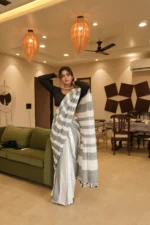 Stripped boss lady pure khadi cotton saree - Image 7