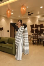 Stripped boss lady pure khadi cotton saree - Image 6