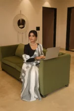 Stripped boss lady pure khadi cotton saree - Image 3