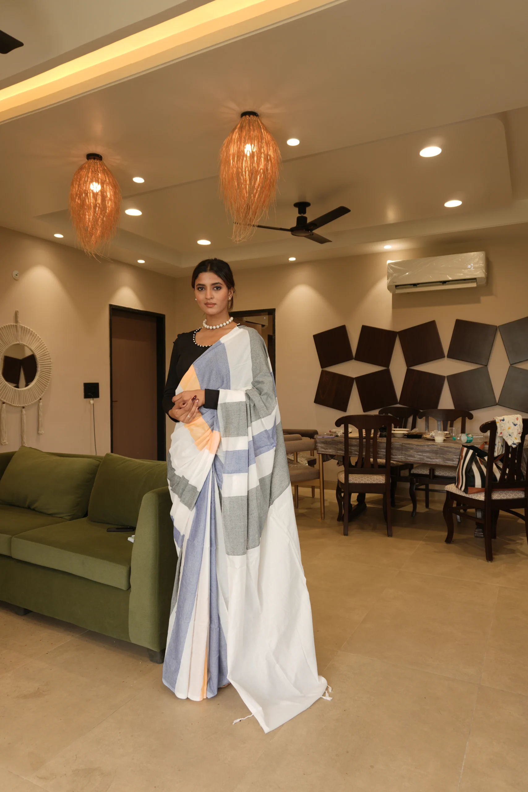 DSC02459 Striped lady boss Pure khadi saree - Image 1